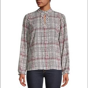 KARL LAGERFELD NWT Houndstooth keyhole high-neck blouse size med heritage print